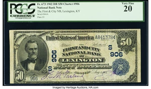 image for: Lexington, KY - $50 1902 Date Back Fr. 673 The First & City National Bank Ch. # (S)906 PCGS Very Fine 20....