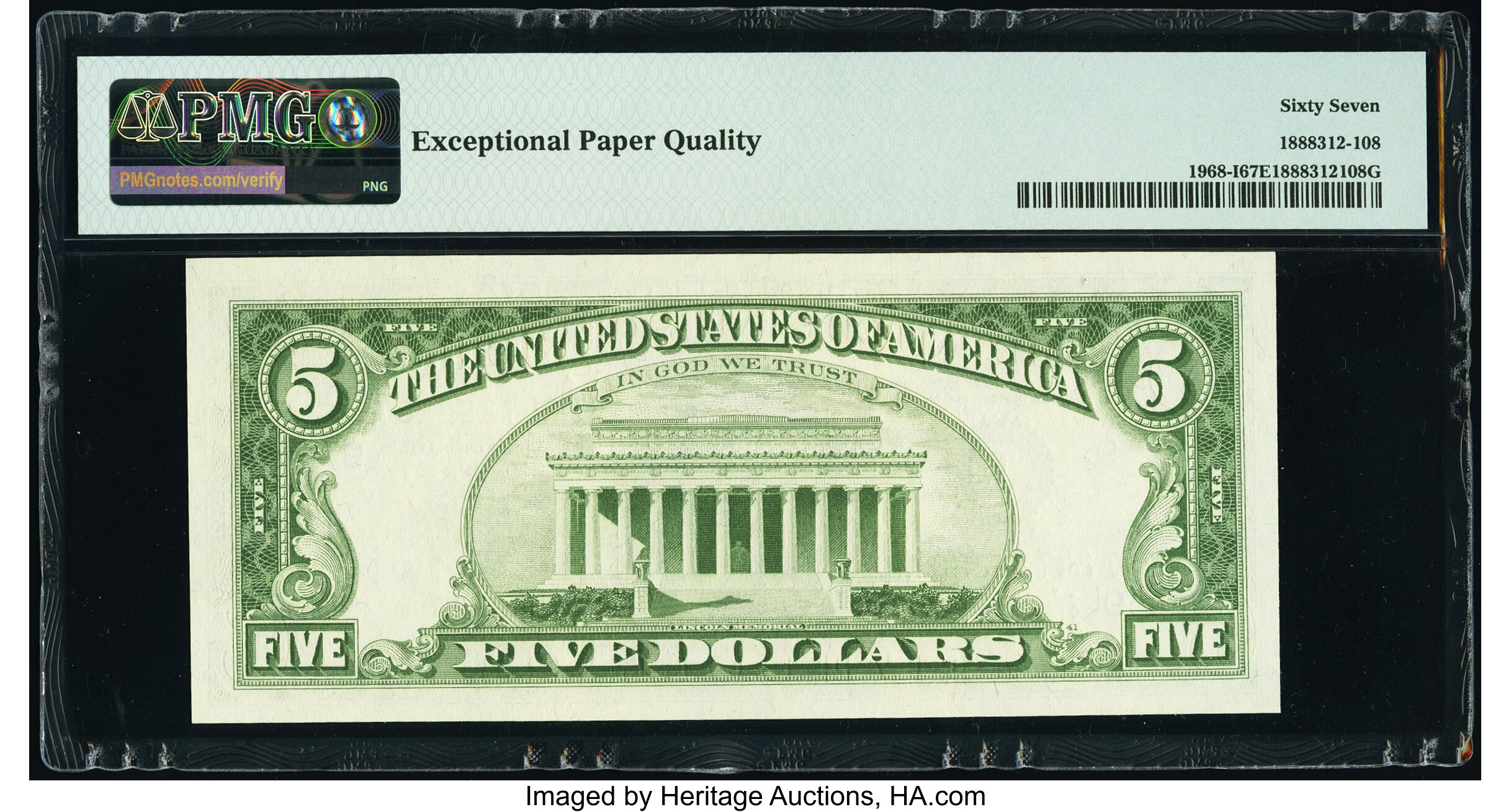 image for: Fr. 1968-I $5 1963A Federal Reserve Note. PMG Superb Gem Unc 67 EPQ....