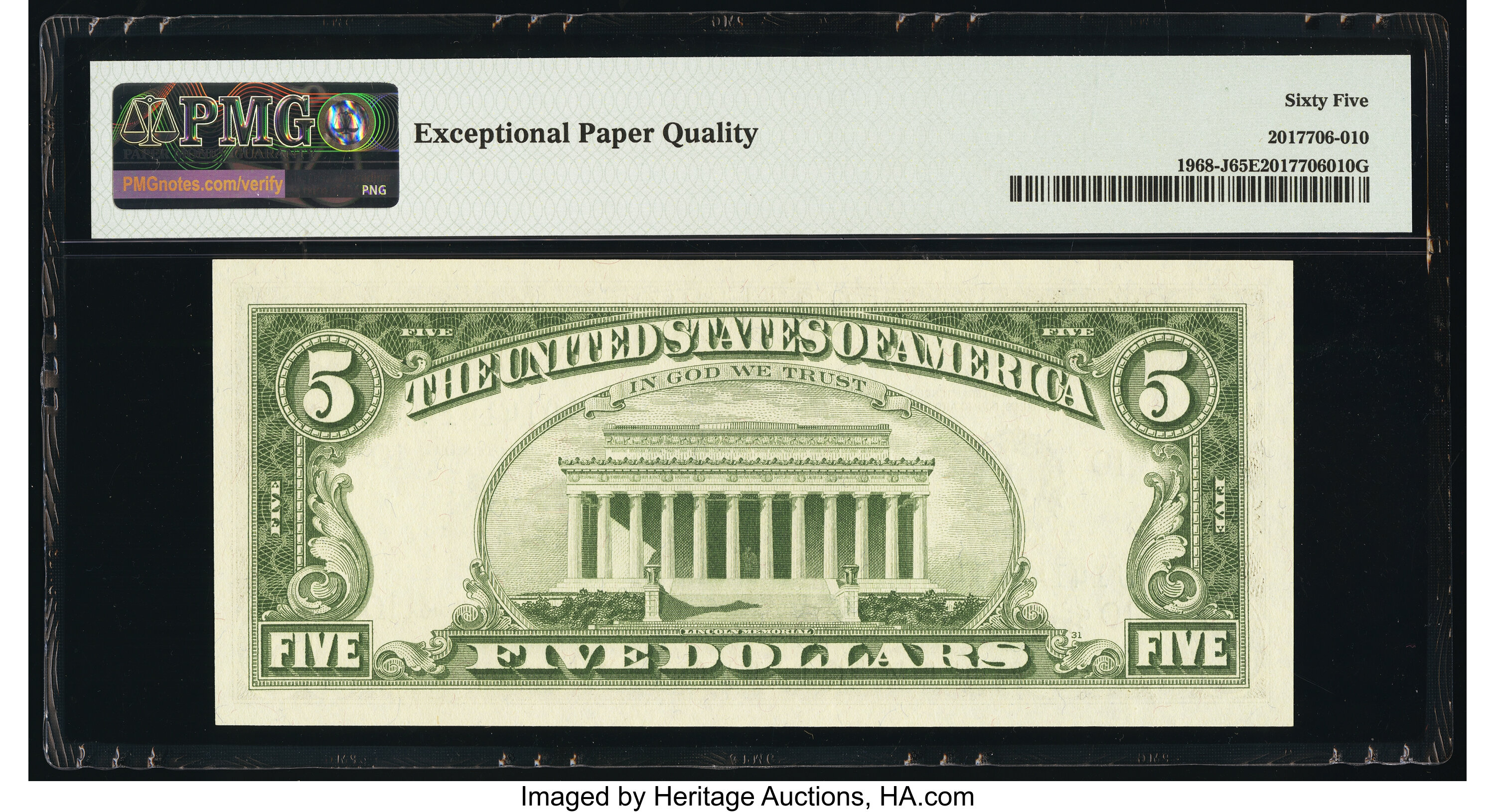image for: Super Repeater Serial Number 14141414 Fr. 1968-J $5 1963A Federal Reserve Note. PMG Gem Uncirculated 65 EPQ....