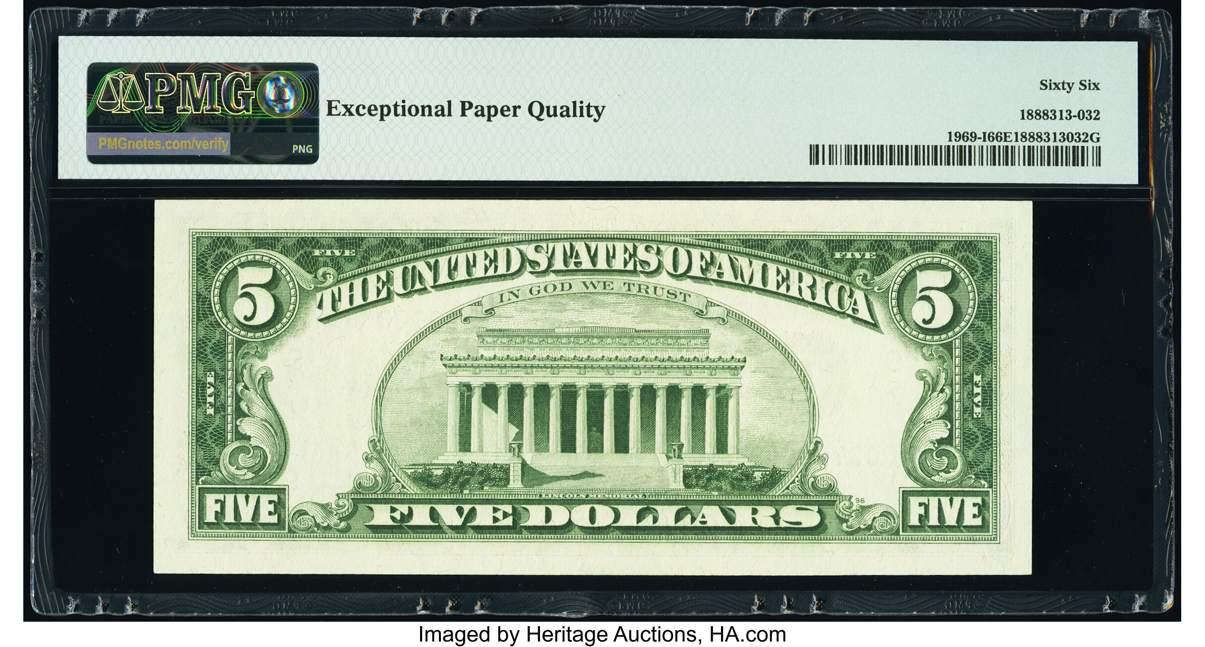 image for: Fr. 1969-I $5 1969 Federal Reserve Note. PMG Gem Uncirculated 66 EPQ....