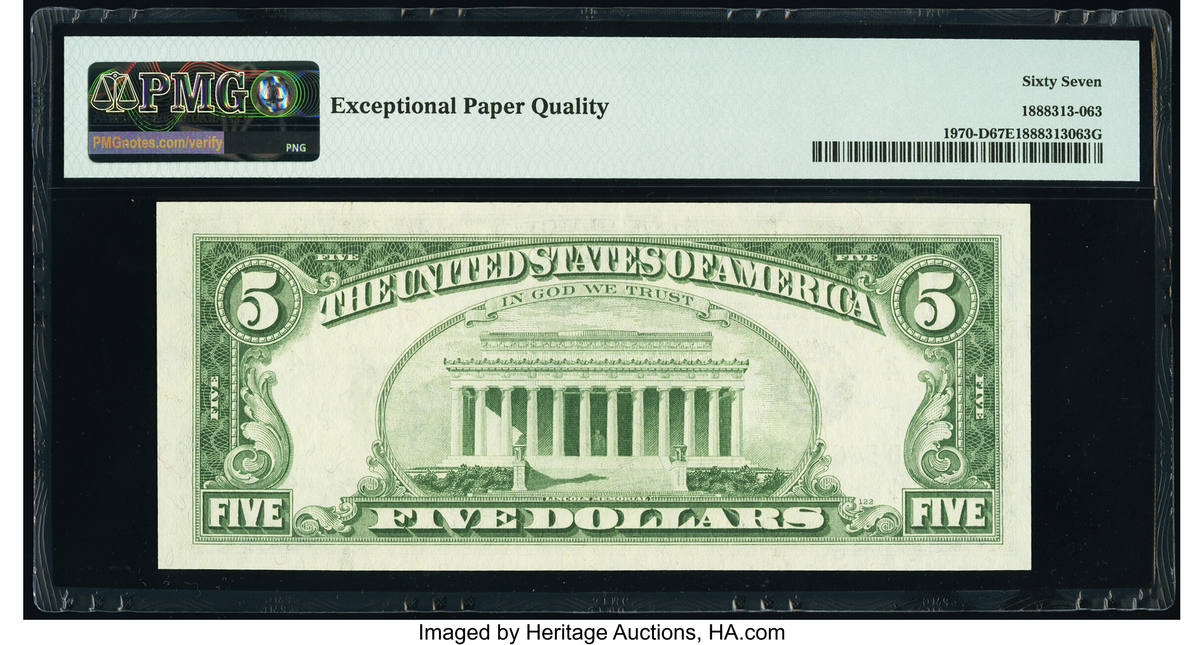 image for: Fr. 1970-D $5 1969A Federal Reserve Note. PMG Superb Gem Unc 67 EPQ....