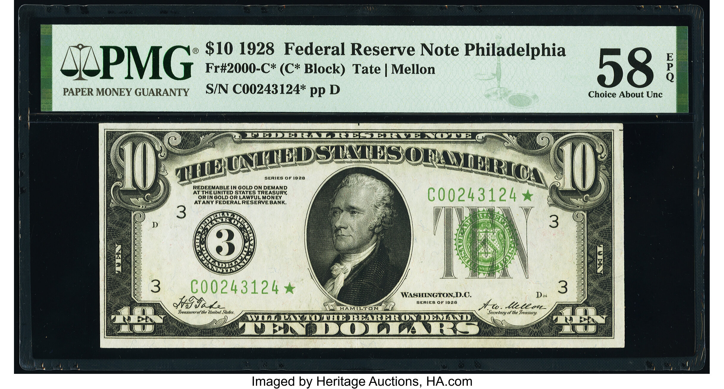 image for: Fr. 2000-C* $10 1928 Federal Reserve Star Note. PMG Choice About Unc 58 EPQ....