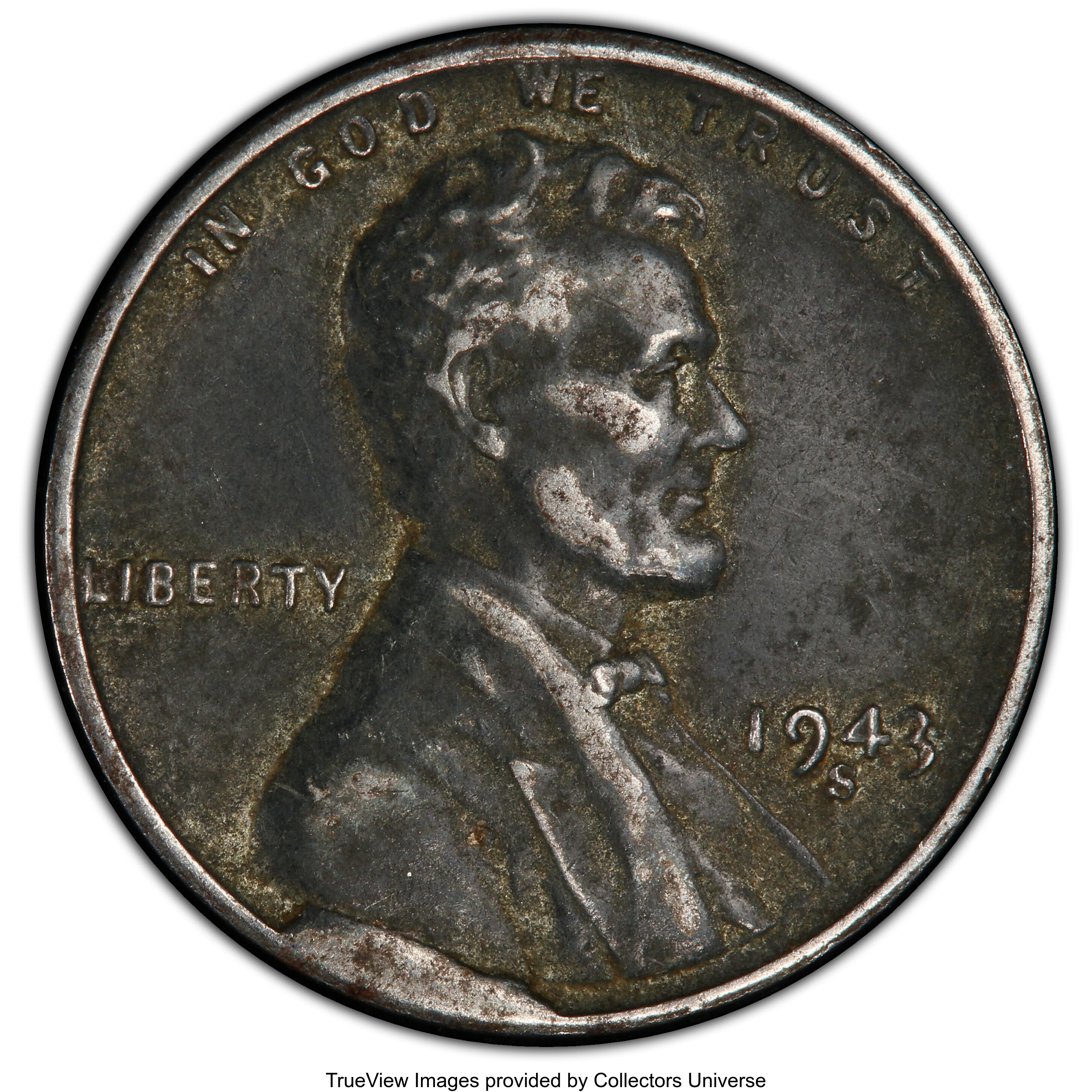1943-S 1C Lincoln Cent -- Cud Die Break -- XF40 PCGS. From The Don Bonser Error Coin Collection Part III. ...