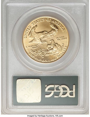 image for: 1992 $50 One-Ounce Gold Eagle MS69 PCGS. PCGS Population: (584/36). NGC Census: (1020/81). CDN: $1,843.36.Whsle. Bid for NG...