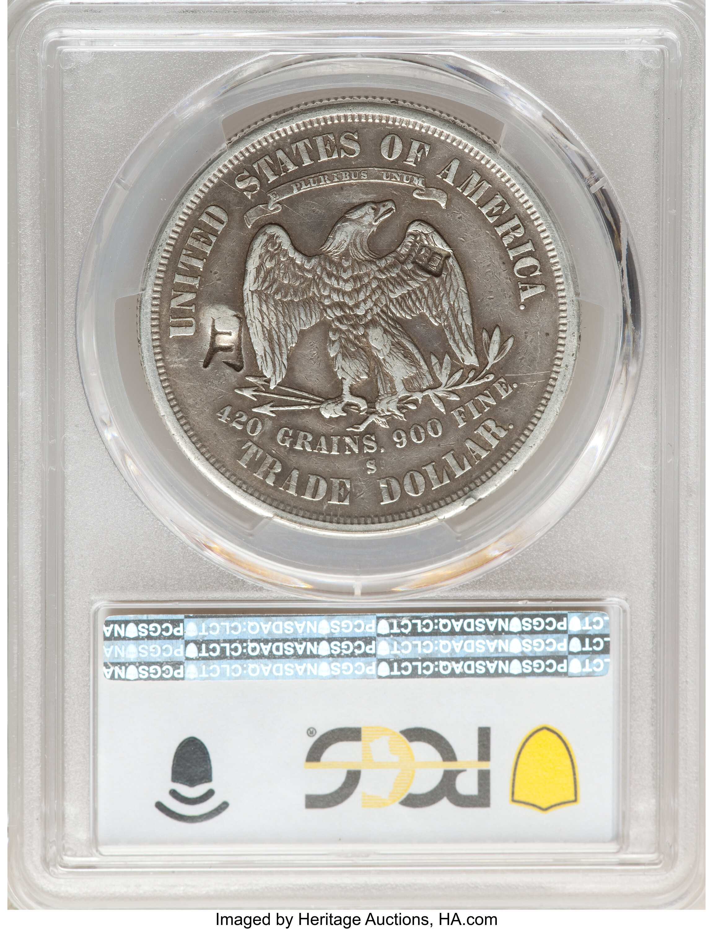image for: 1875-S/CC T$1 Chop Mark VF30 PCGS. PCGS Population: (1/26). NGC Census: (0/0).  ...