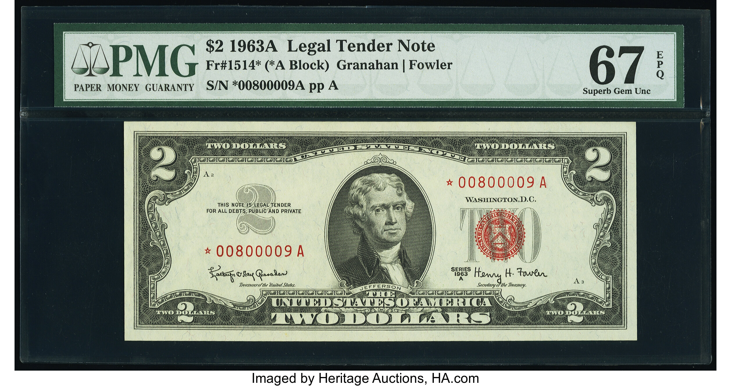 Fr. 1514* $2 1963A Legal Tender Star Note. PMG Superb Gem Unc 67 EPQ. ...