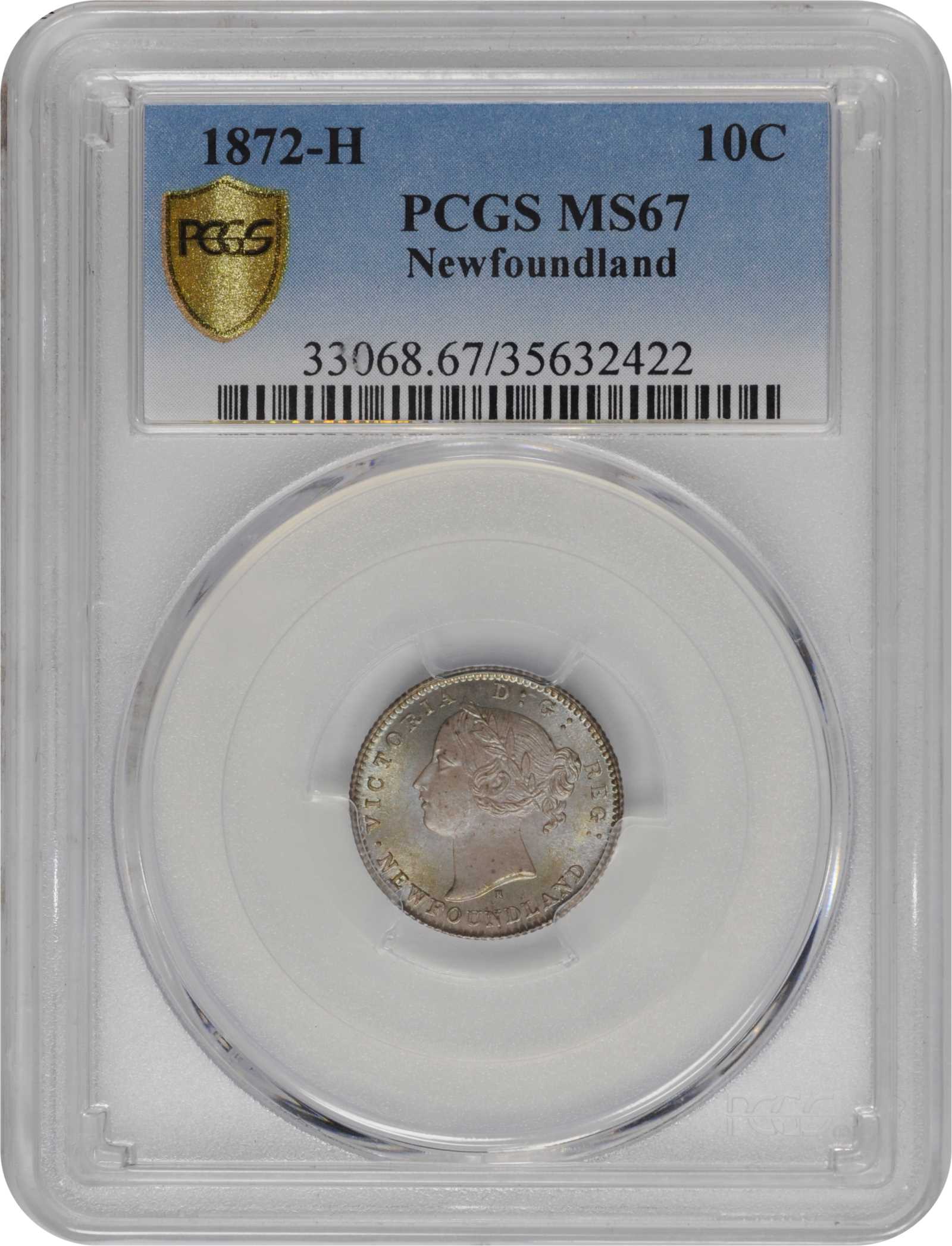 image for: CANADA. Newfoundland. 10 Cents, 1872-H. Heaton Mint. Victoria. PCGS MS-67 Gold Shield.