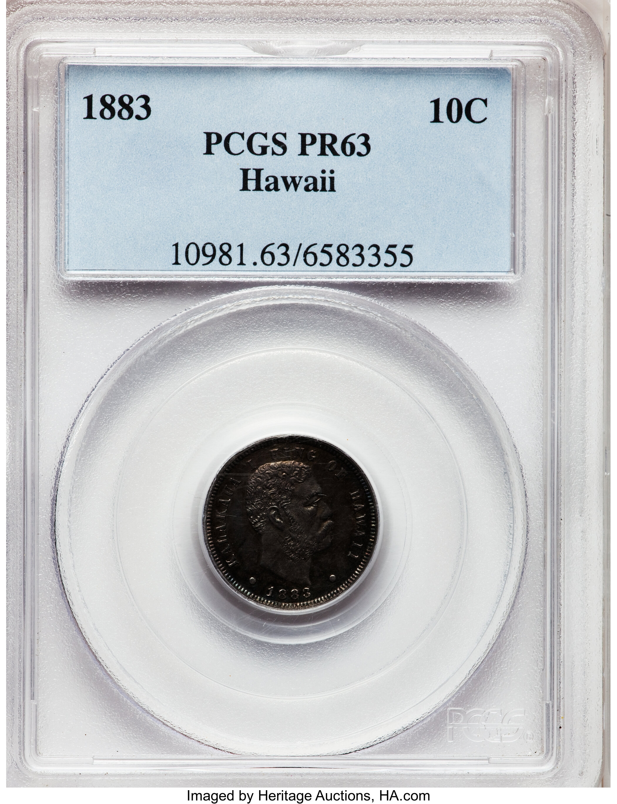 image for: 1883 10C Hawaii Ten Cents PR63 PCGS. KM-3. ...