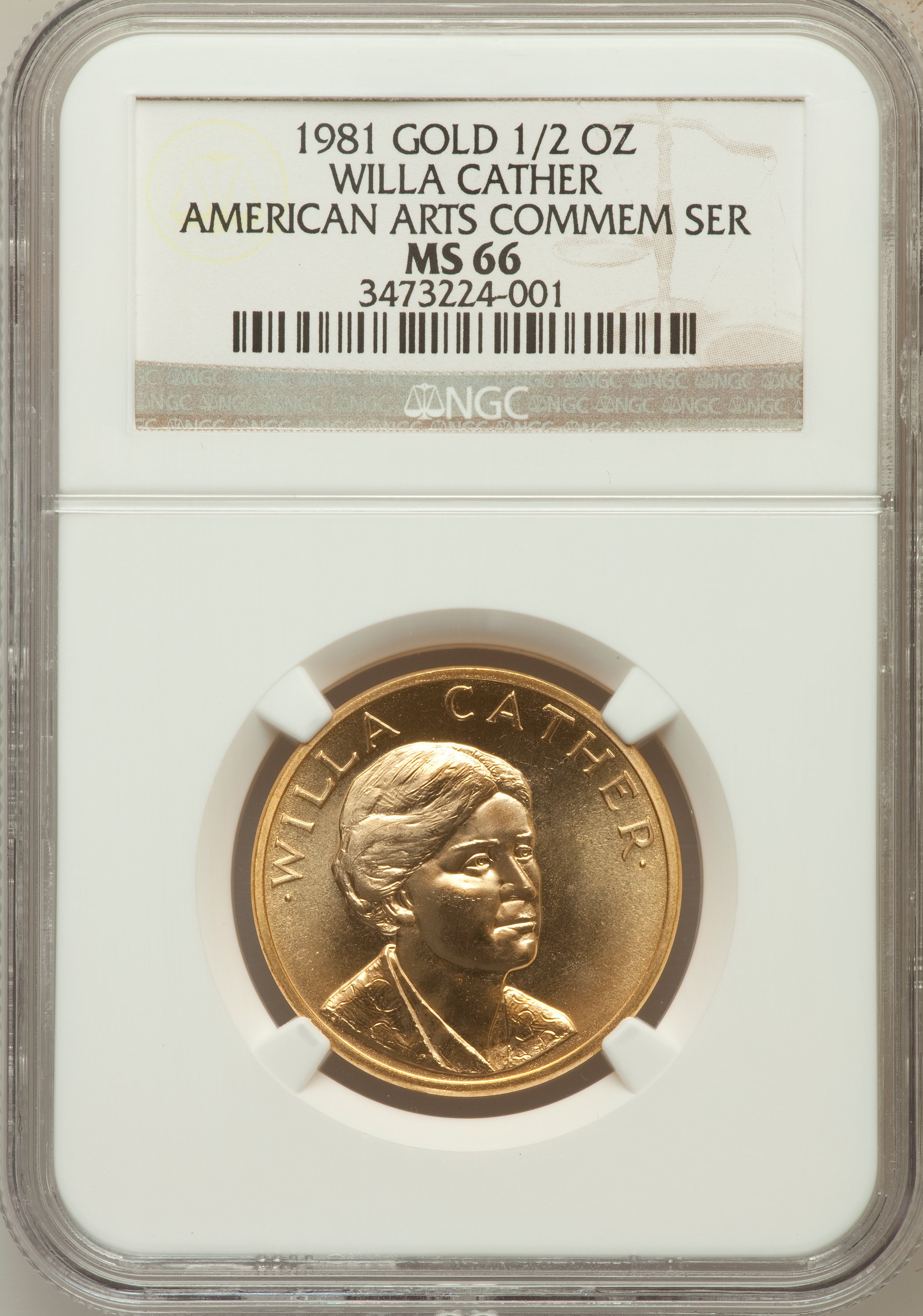 1981 American Arts Gold Medals Willa Cather 1/2 Ounce Gold Coin