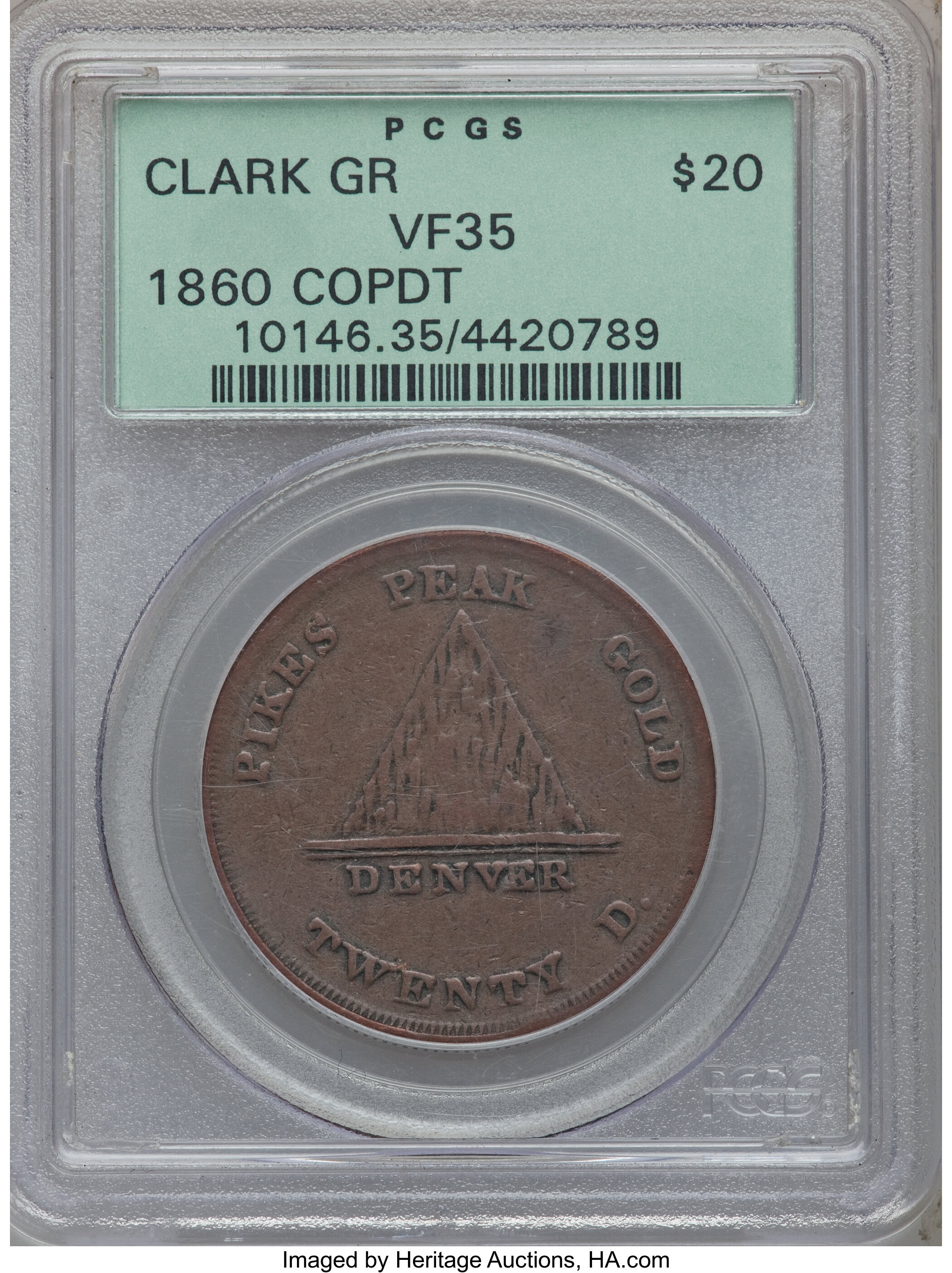 image for: 1860 $20 Clark, Gruber $20 Copper Die Trial VF35 PCGS. K-4a, R.5....
