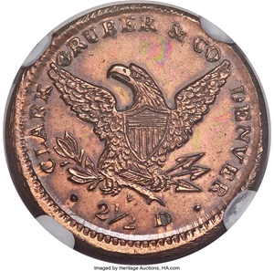 image for: 1861 $2 1/2 Clark, Gruber $2 1/2 Copper Die Trial, K-9, R.7 -- Polished -- NGC Details. Unc....