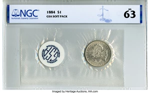 image for: 1884 $1 GSA Soft Pack MS63 NGC. PCGS Population: (0/0). NGC Census: (0/0). MS63....
