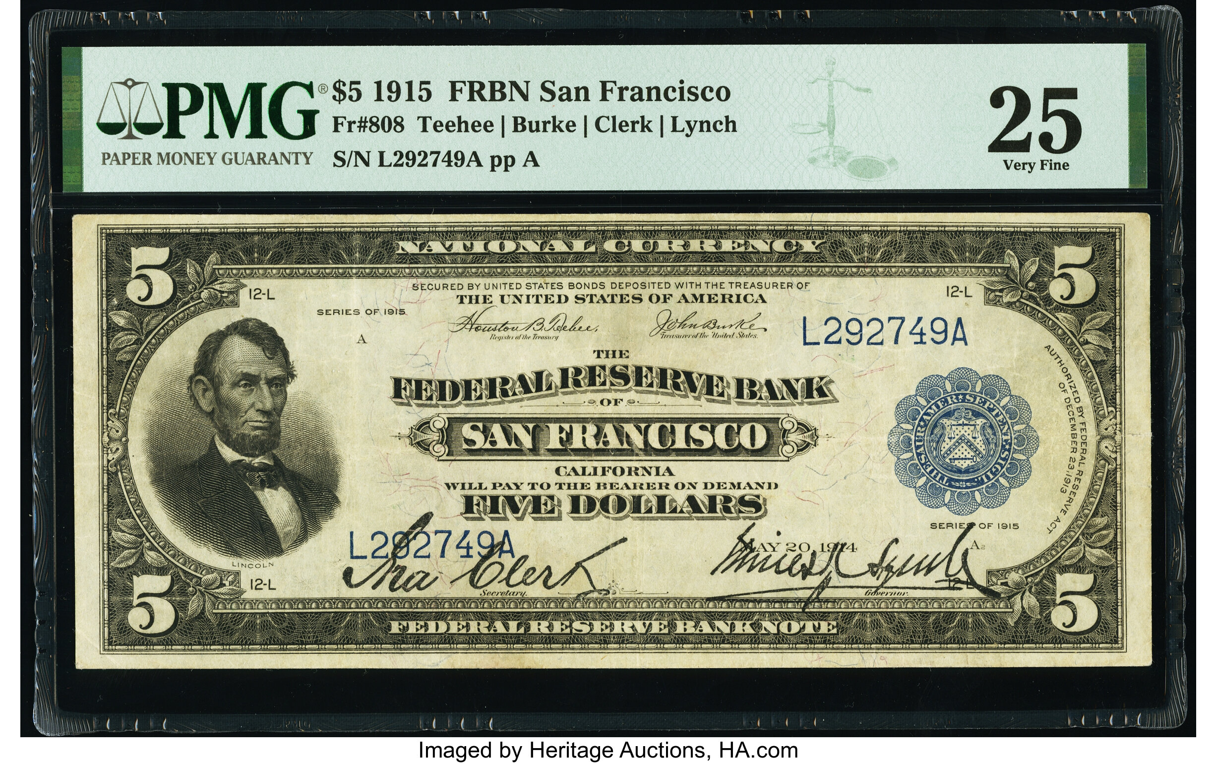 image for: Fr. 808 $5 1915 Federal Reserve Bank Note PMG Very Fine 25....