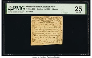 image for: Massachusetts October 16, 1778 3d PMG Very Fine 25....