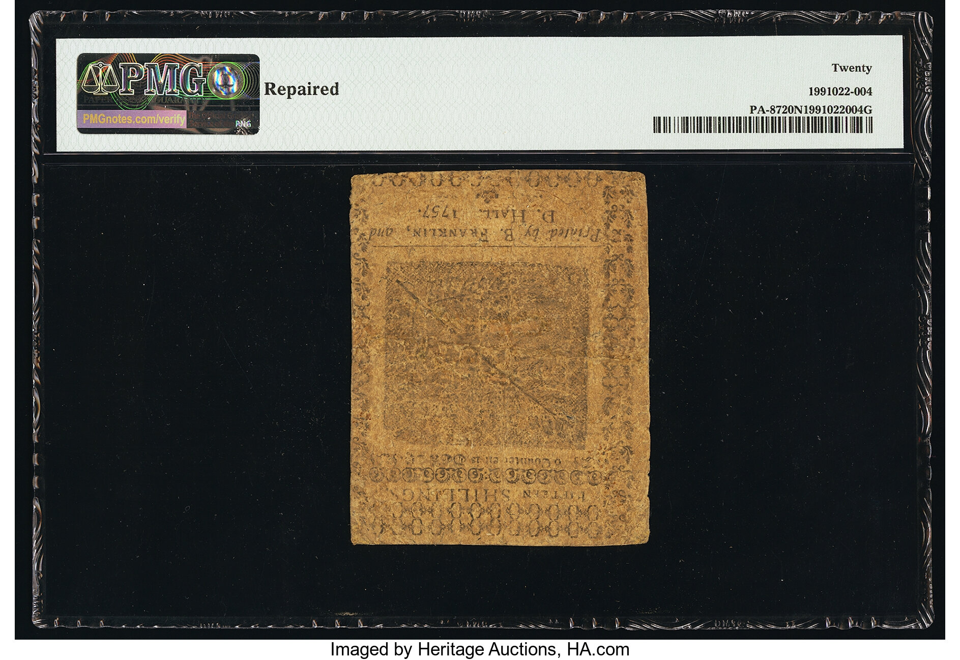 image for: Pennsylvania July 1, 1757 15s PMG Very Fine 20 Net....