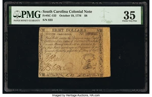 image for: South Carolina October 19, 1776 $8 PMG Choice Very Fine 35....