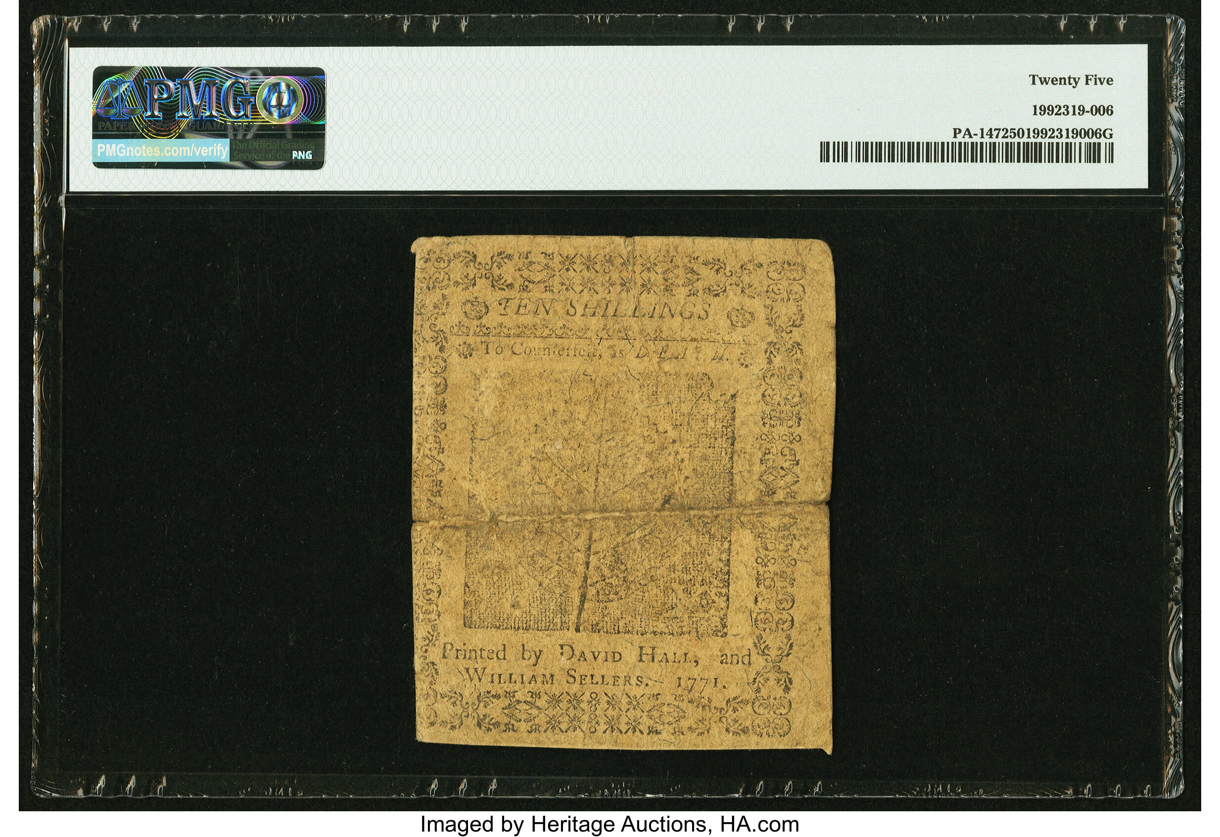 image for: Pennsylvania March 20, 1771 10s PMG Very Fine 25....