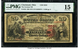 image for: Cincinnati, OH - $20 1875 Fr. 434 The German National Bank Ch. # 2524 PMG Choice Fine 15....