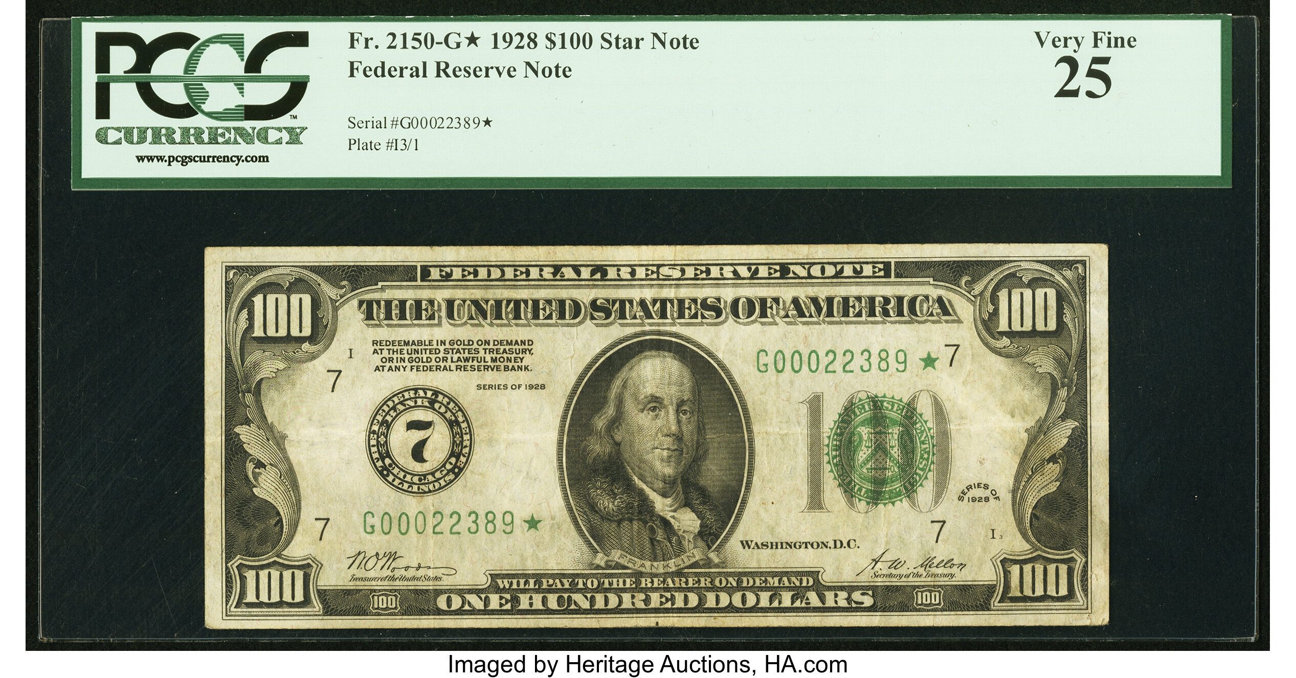 image for: Fr. 2150-G* $100 1928 Federal Reserve Star Note. PCGS Very Fine 25....