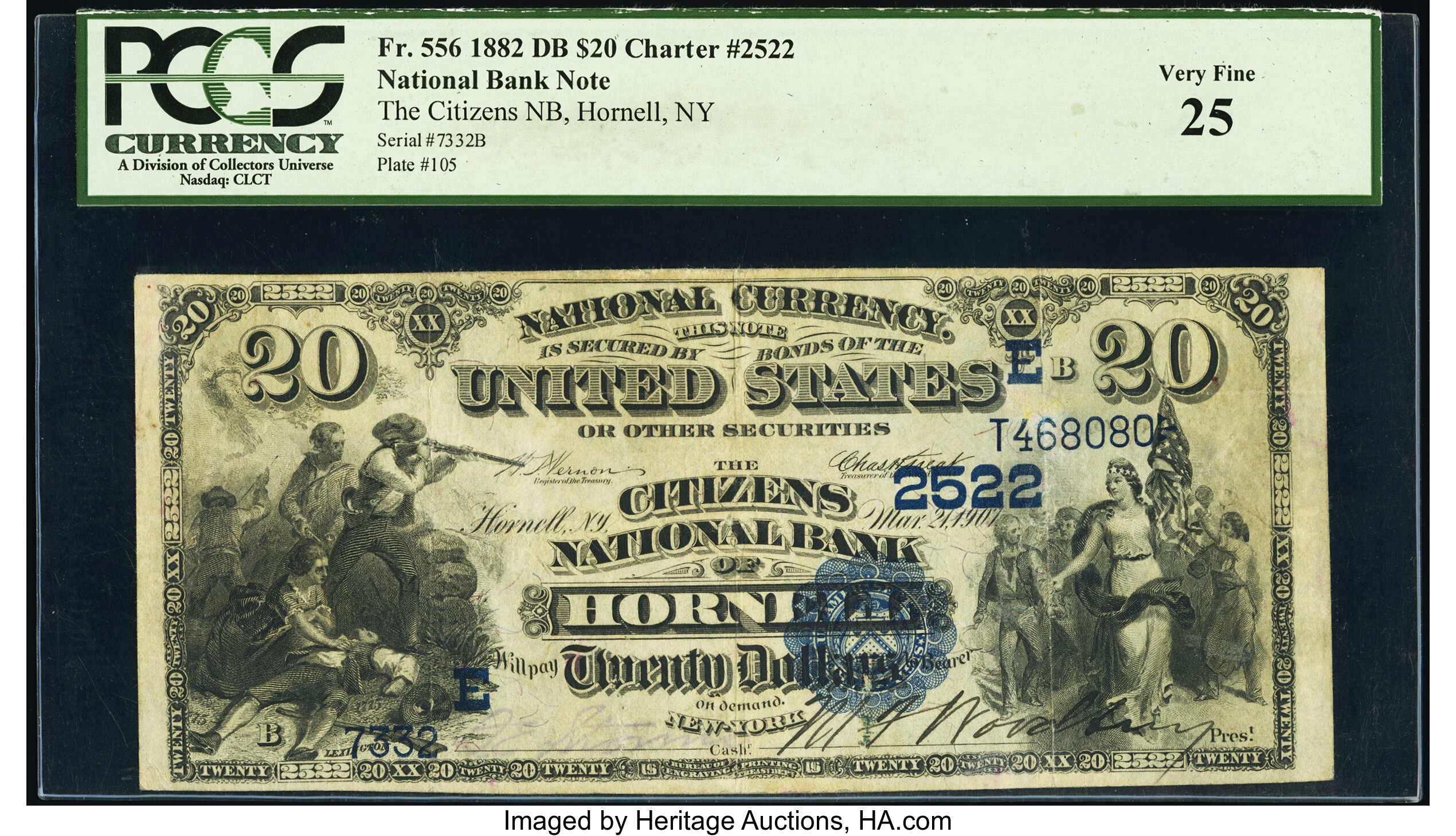 image for: Hornell, NY - $20 1882 Date Back Fr. 556 The Citizens National Bank Ch. # (E)2522 PCGS Very Fine 25....
