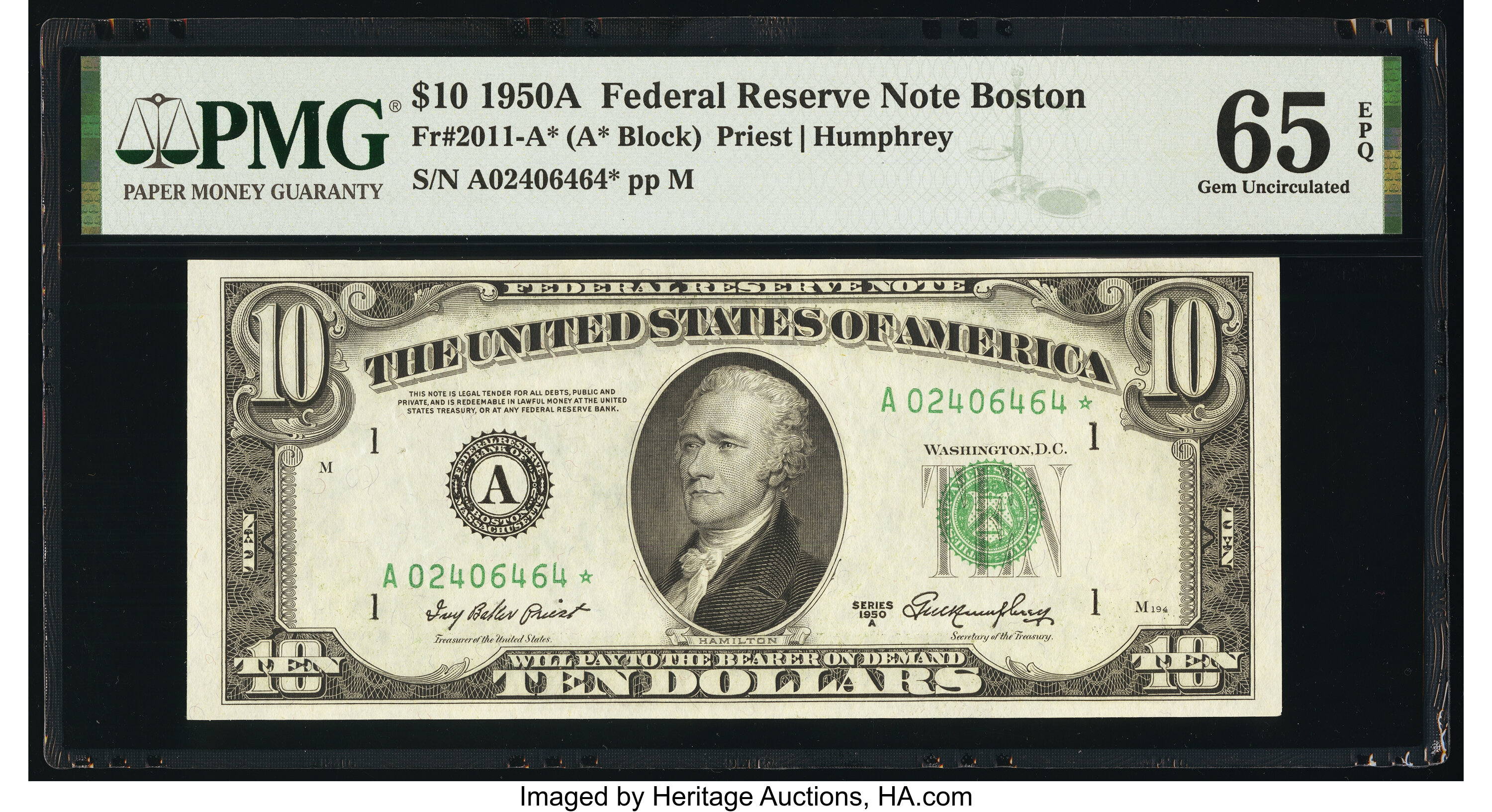image for: Fr. 2011-A* $10 1950A Federal Reserve Star Note. PMG Gem Uncirculated 65 EPQ....