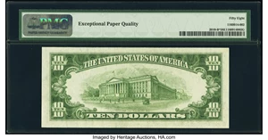 image for: Fr. 2010-B* $10 1950 Narrow Federal Reserve Star Note. PMG Choice About Unc 58 EPQ....