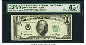 image for: Fr. 2010-D* $10 1950 Wide Federal Reserve Star Note. PMG Gem Uncirculated 65 EPQ....