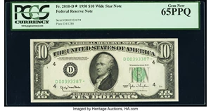 image for: Fr. 2010-D* $10 1950 Wide Federal Reserve Note. PCGS Gem New 65PPQ....