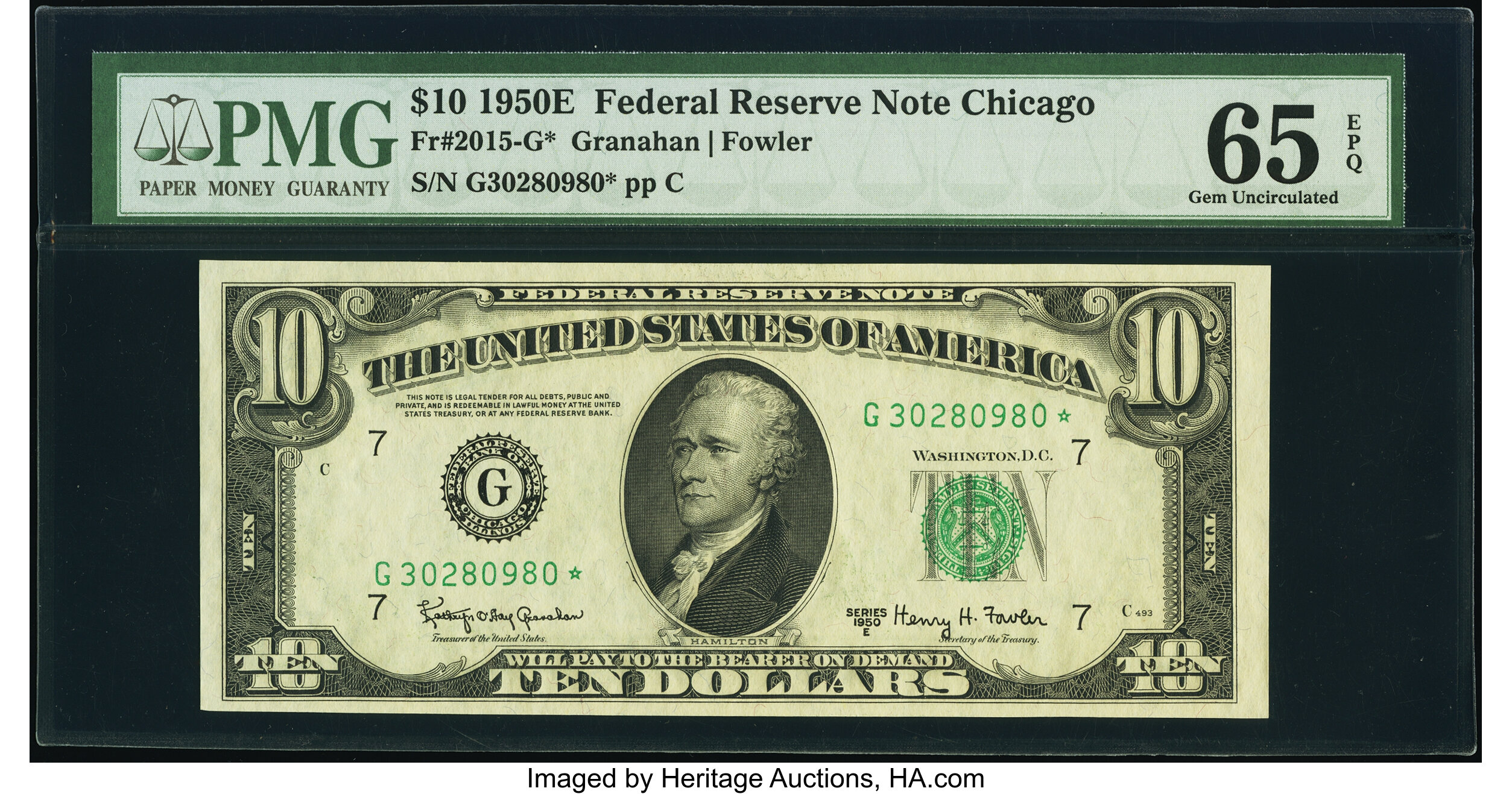 image for: Fr. 2015-G* $10 1950E Federal Reserve Star Note. PMG Gem Uncirculated 65 EPQ....