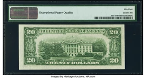 image for: Fr. 2058-H* $20 1934D Wide Federal Reserve Star Note. PMG Choice About Unc 58 EPQ....