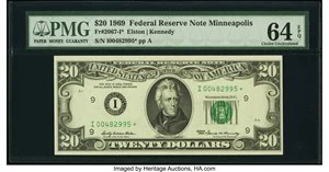 image for: Fr. 2067-I* $20 1969 Federal Reserve Star Note. PMG Choice Uncirculated 64 EPQ....