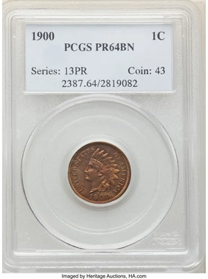 image for: 1900 1C PR64 Brown PCGS. PCGS Population: (25/32). NGC Census: (20/32). CDN: $225 Whsle. Bid for NGC/PCGS PR64. Mintage 2,2...