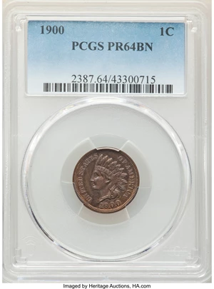 image for: 1900 1C PR64 Brown PCGS. PCGS Population: (26/32). NGC Census: (20/32). CDN: $225 Whsle. Bid for NGC/PCGS PR64. Mintage 2,2...