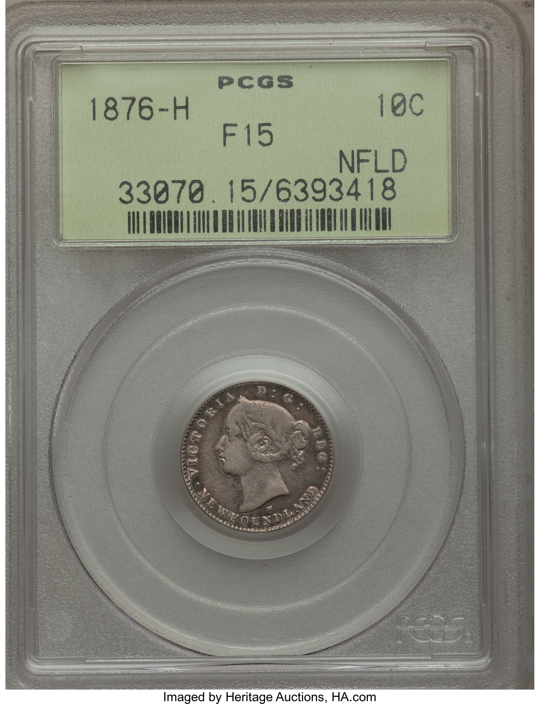 image for: Newfoundland. Victoria 10 Cents 1876-H F15 PCGS
