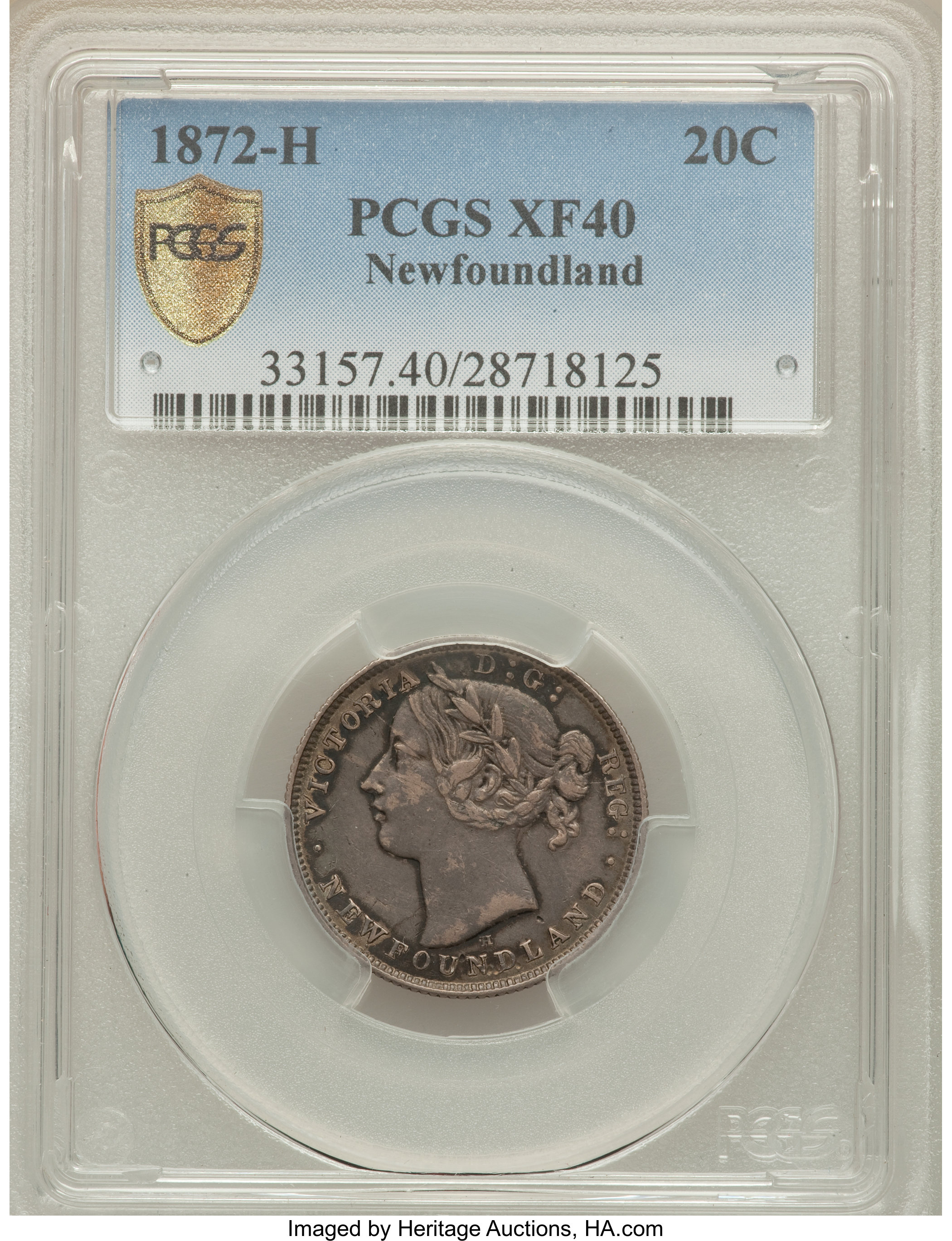 image for: Newfoundland. Victoria 20 Cents 1872-H XF40 PCGS