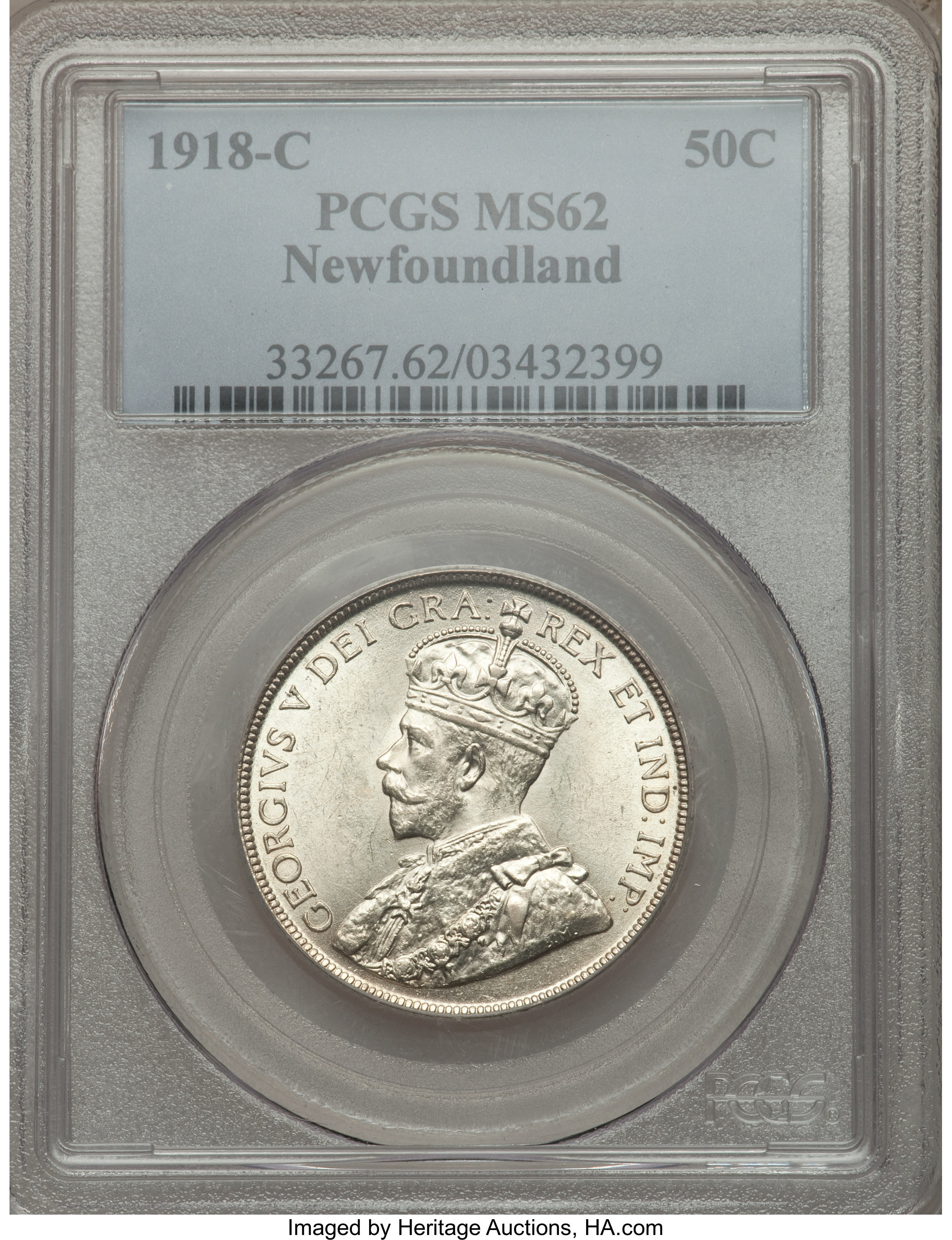 image for: Newfoundland. George V 50 Cents 1918-C MS62 PCGS