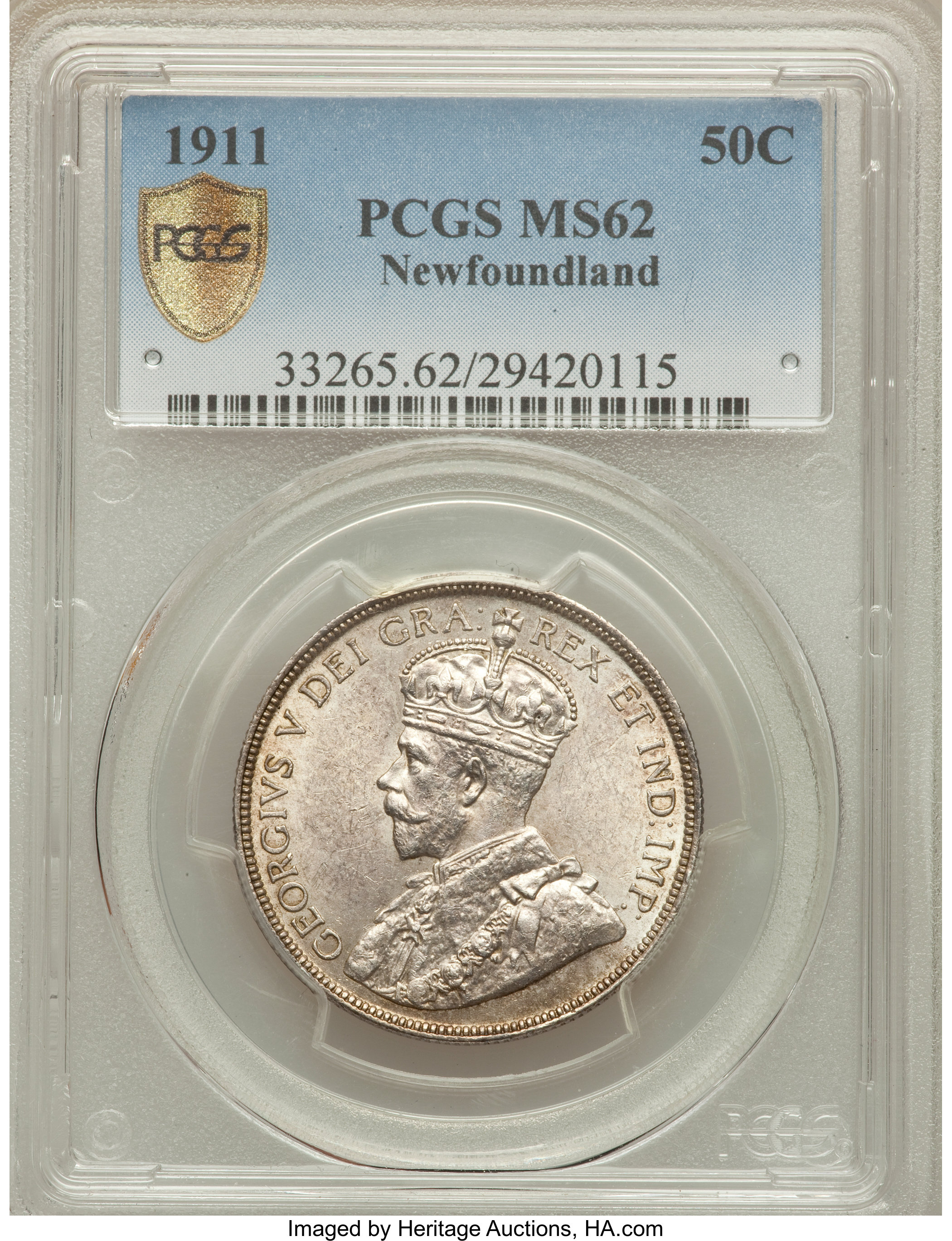 image for: Newfoundland. George V 50 Cents 1911 MS62 PCGS