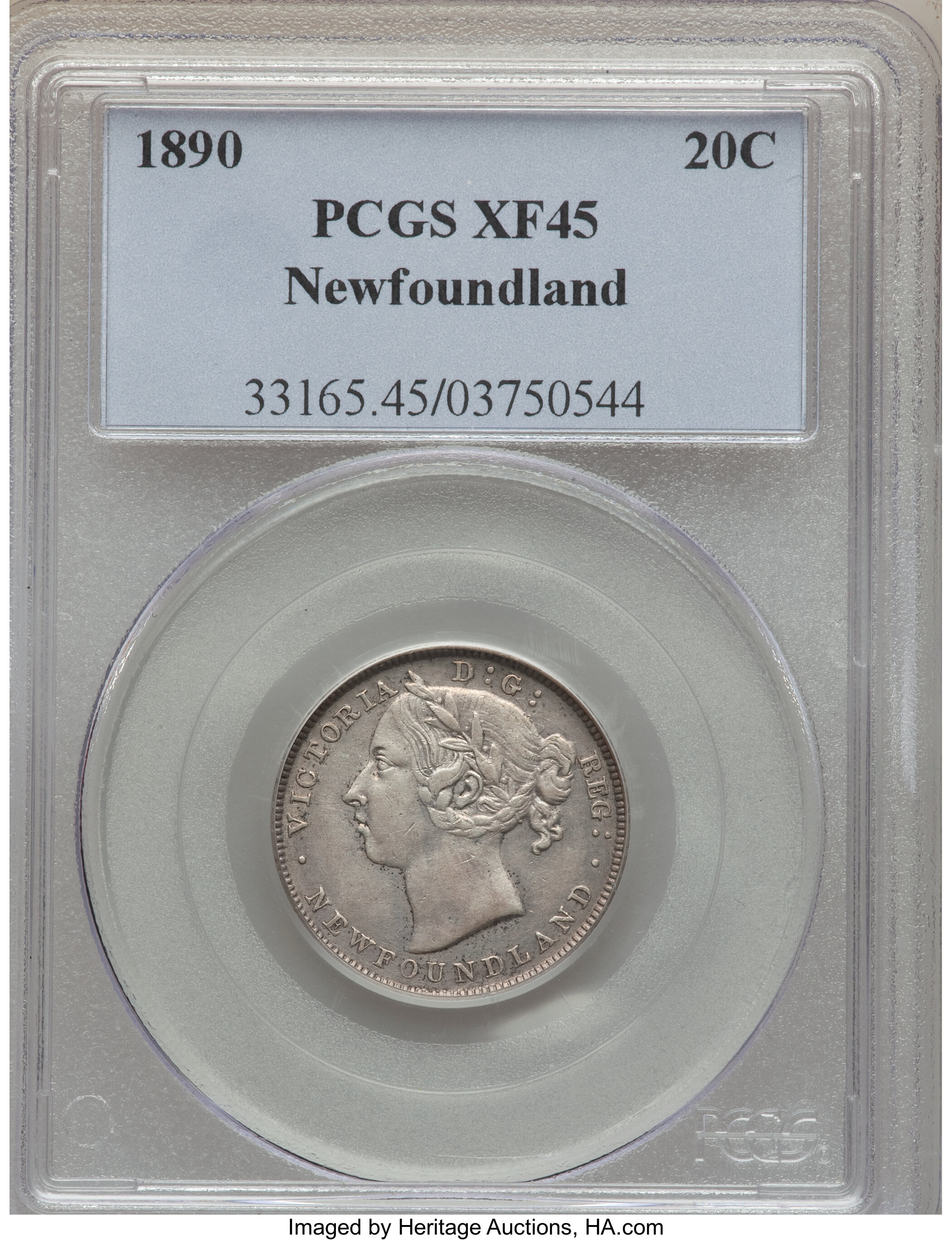 image for: Newfoundland. Victoria 20 Cents 1890 XF45 PCGS
