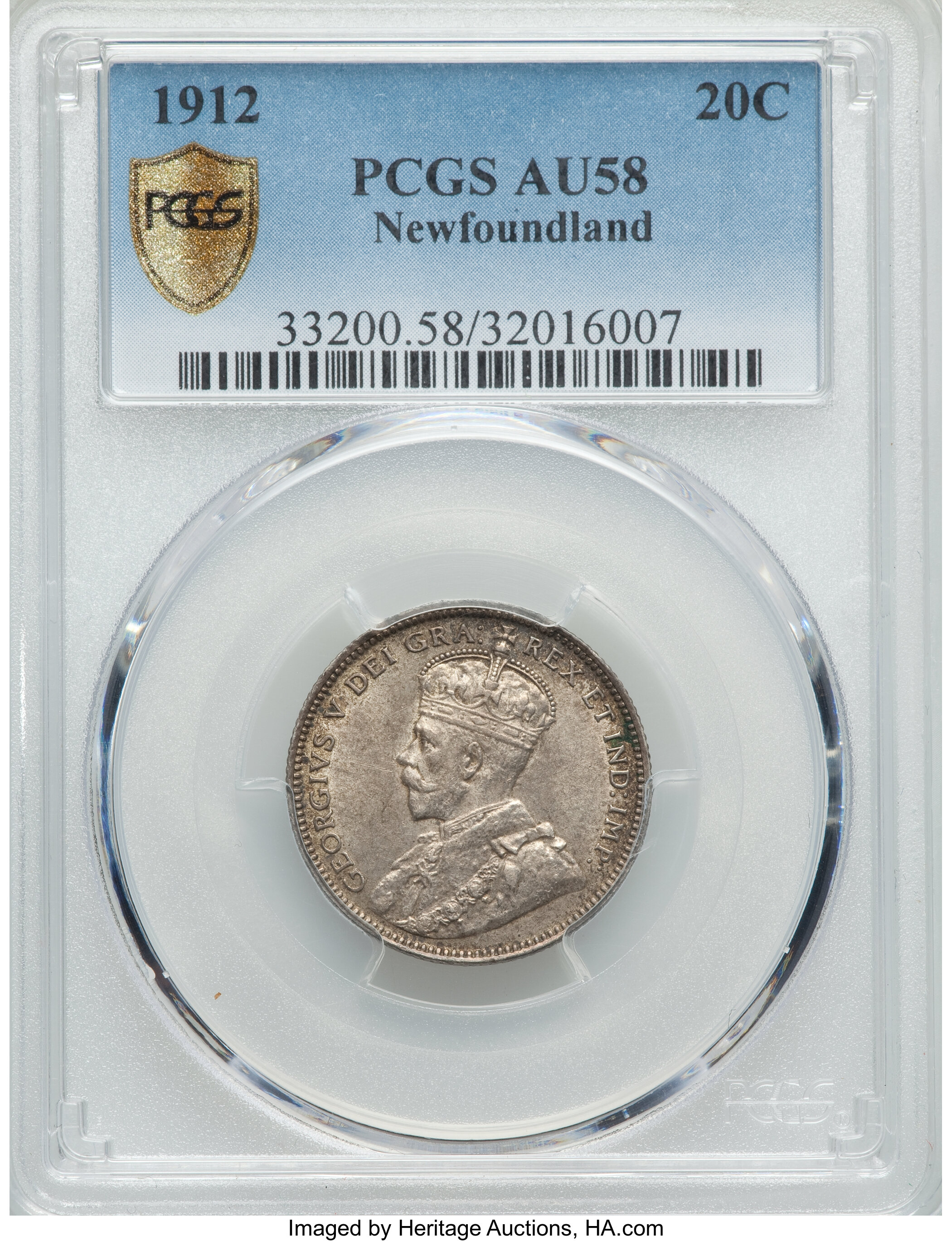 image for: Newfoundland. George V 20 Cents 1912 AU58 PCGS