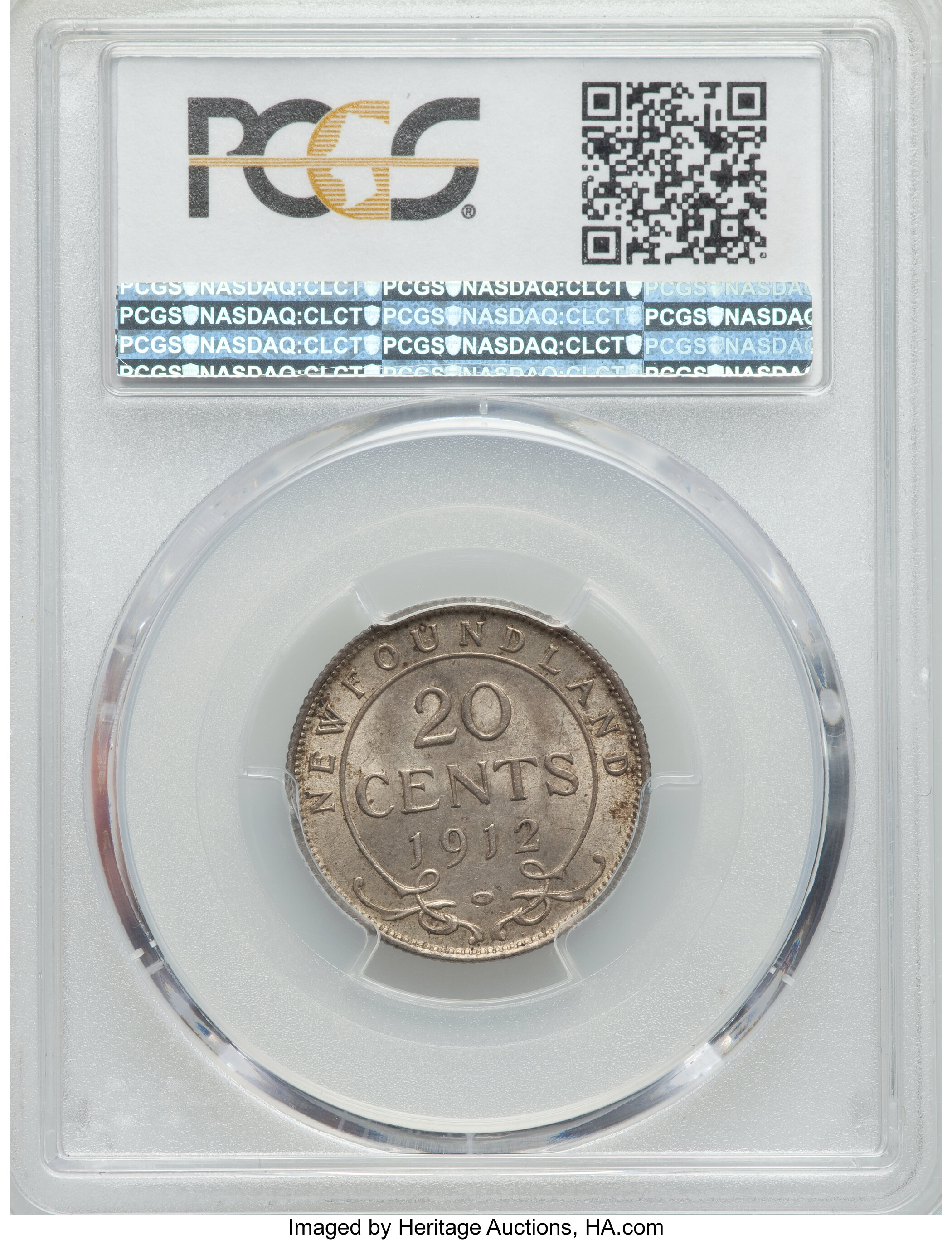 image for: Newfoundland. George V 20 Cents 1912 AU58 PCGS