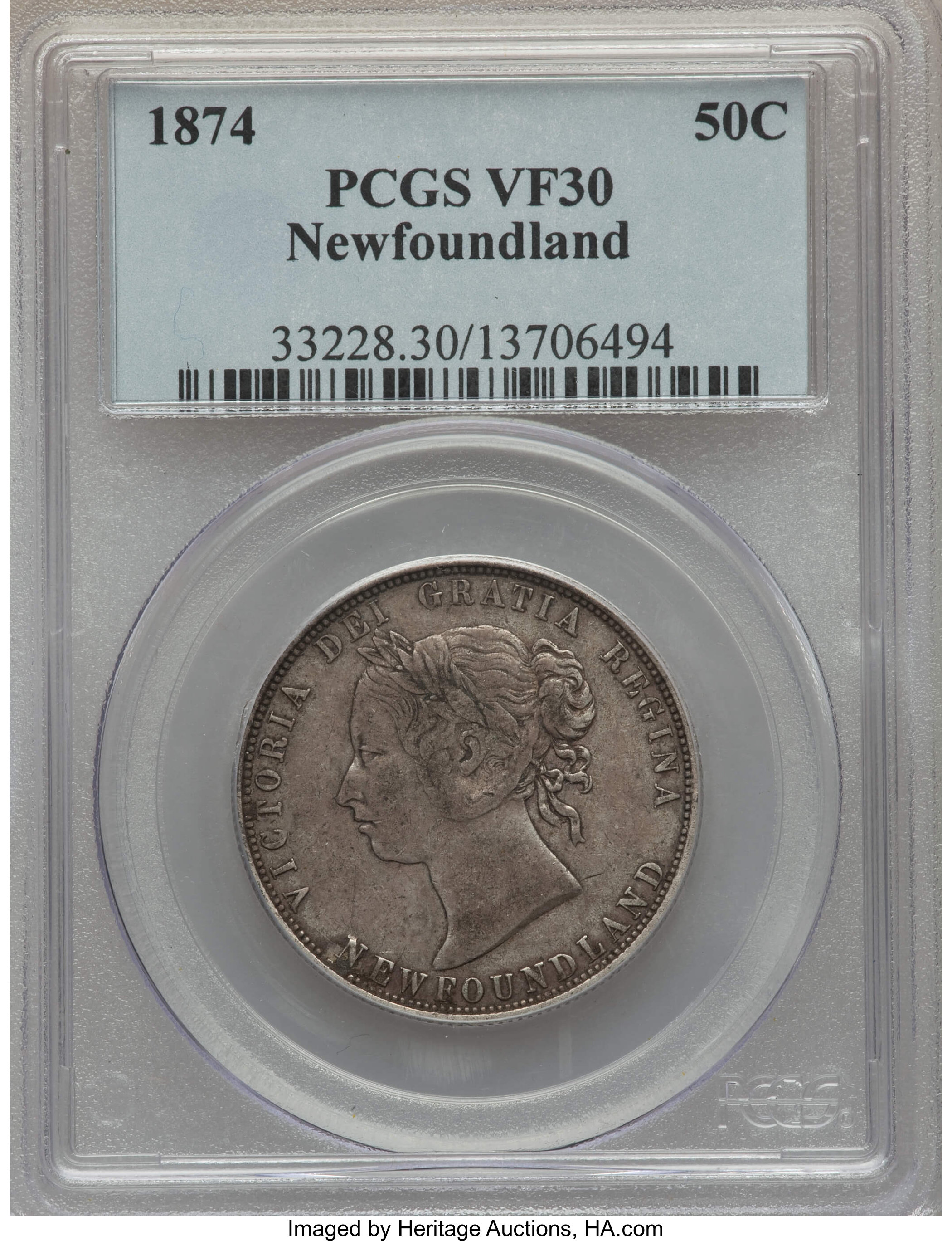 image for: Newfoundland. Victoria 50 Cents 1874 VF30 PCGS