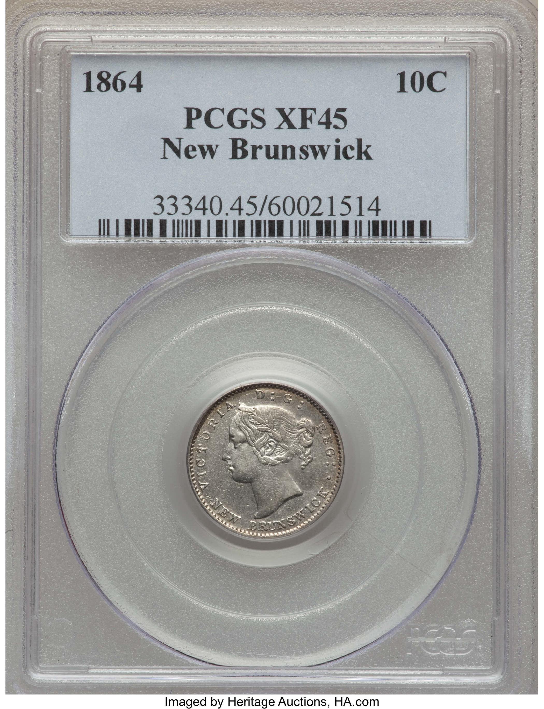 image for: New Brunswick. Victoria 10 Cents 1864 XF45 PCGS