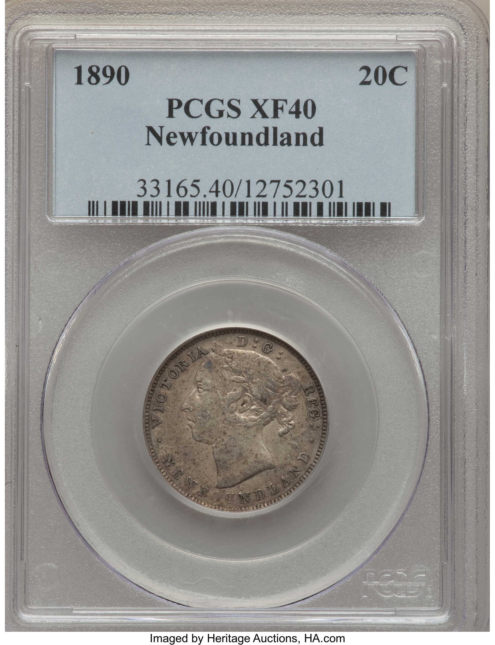 image for: Newfoundland. Victoria 20 Cents 1890 XF40 PCGS