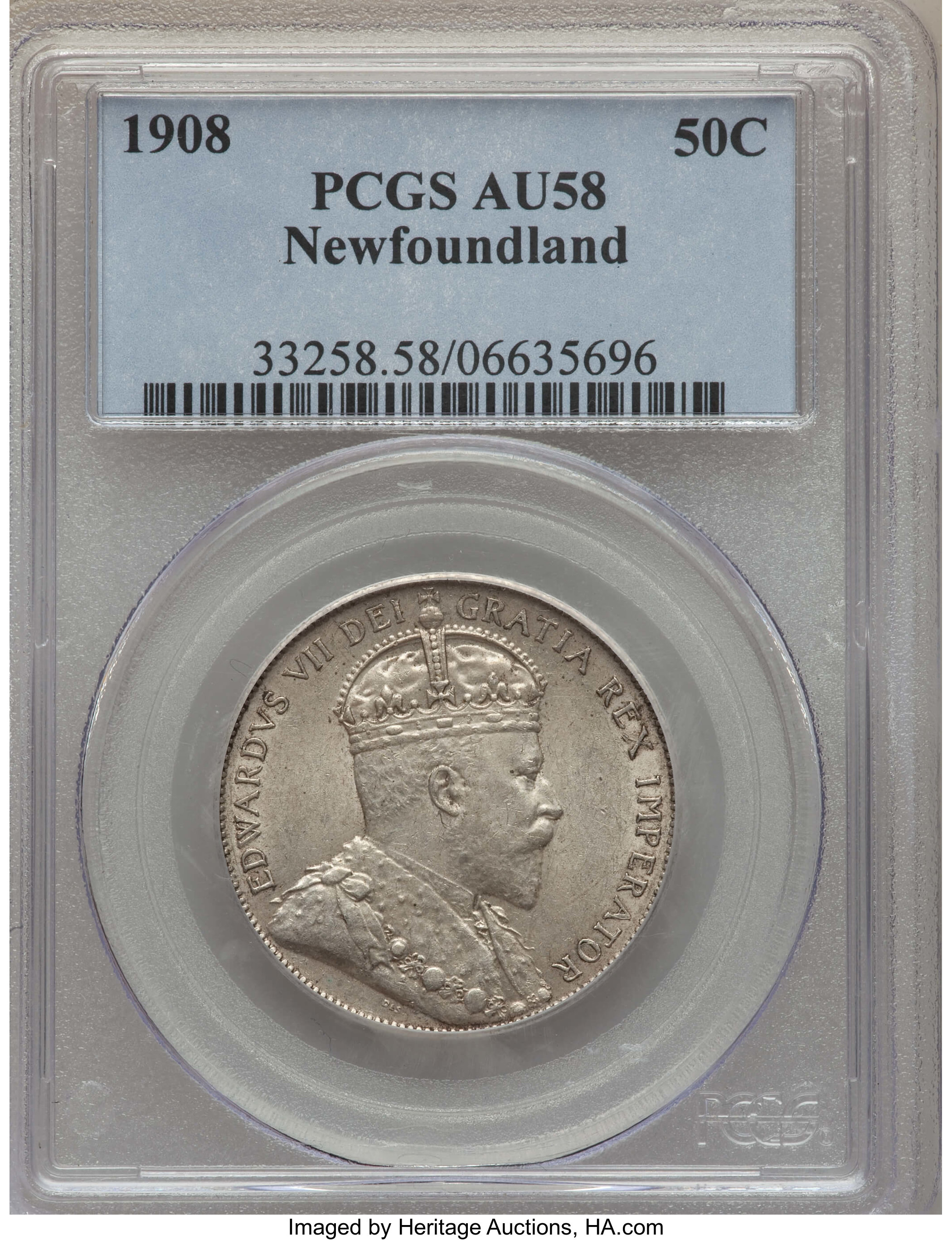 image for: Newfoundland. Edward VII 50 Cents 1908 AU58 PCGS