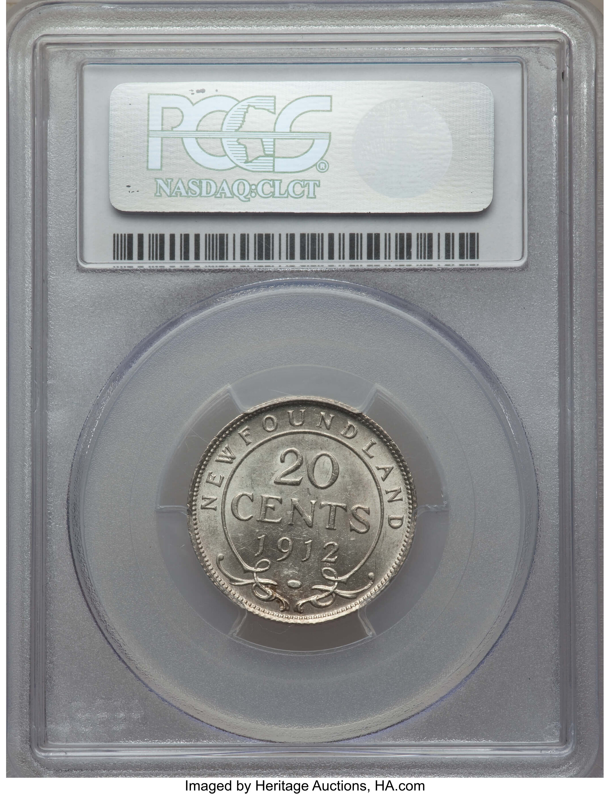 image for: Newfoundland. George V 20 Cents 1912 AU58 PCGS