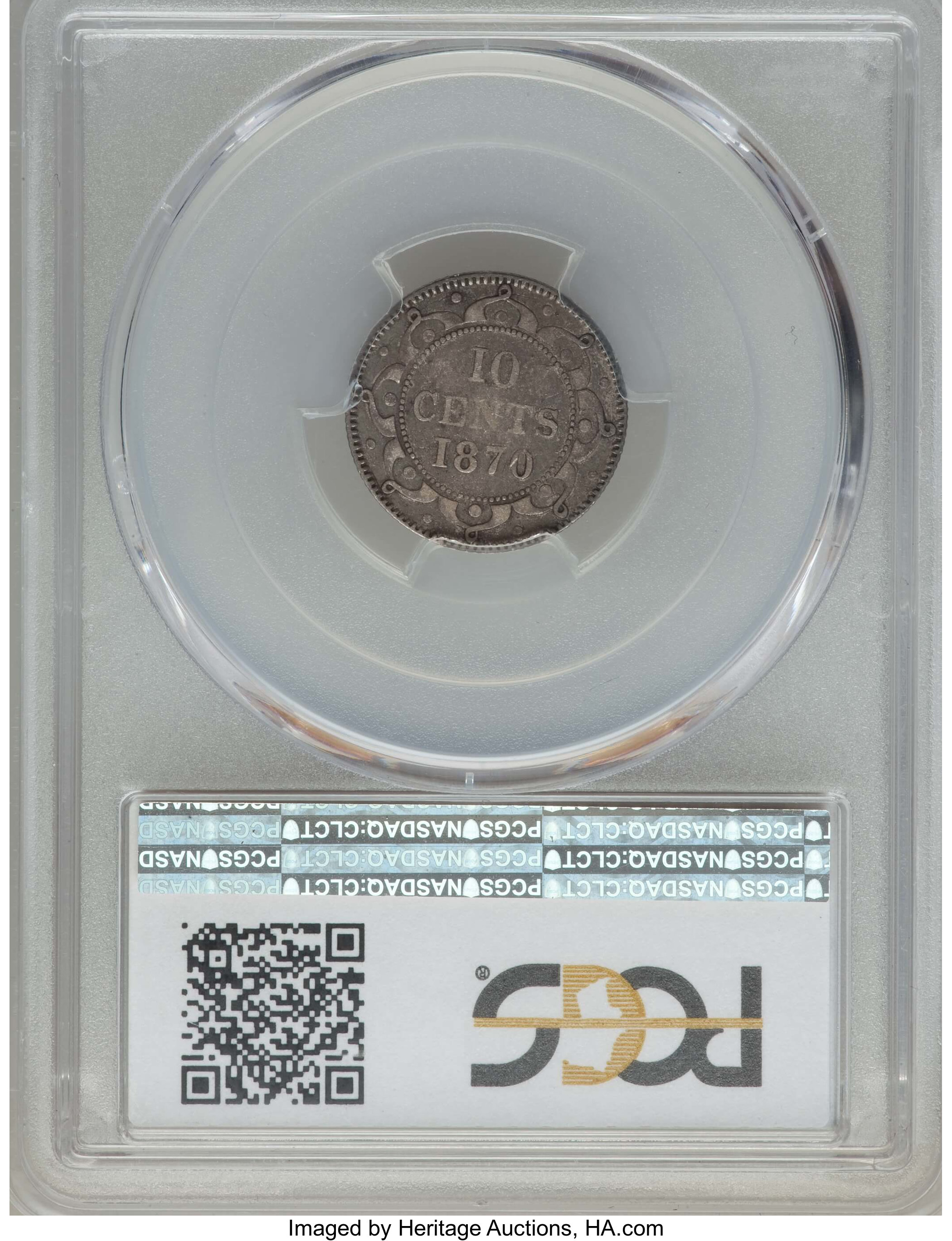 image for: Newfoundland. Victoria 10 Cents 1870 VF35 PCGS
