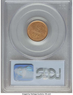 image for: Newfoundland. Victoria gold 2 Dollars 1881 AU53 PCGS