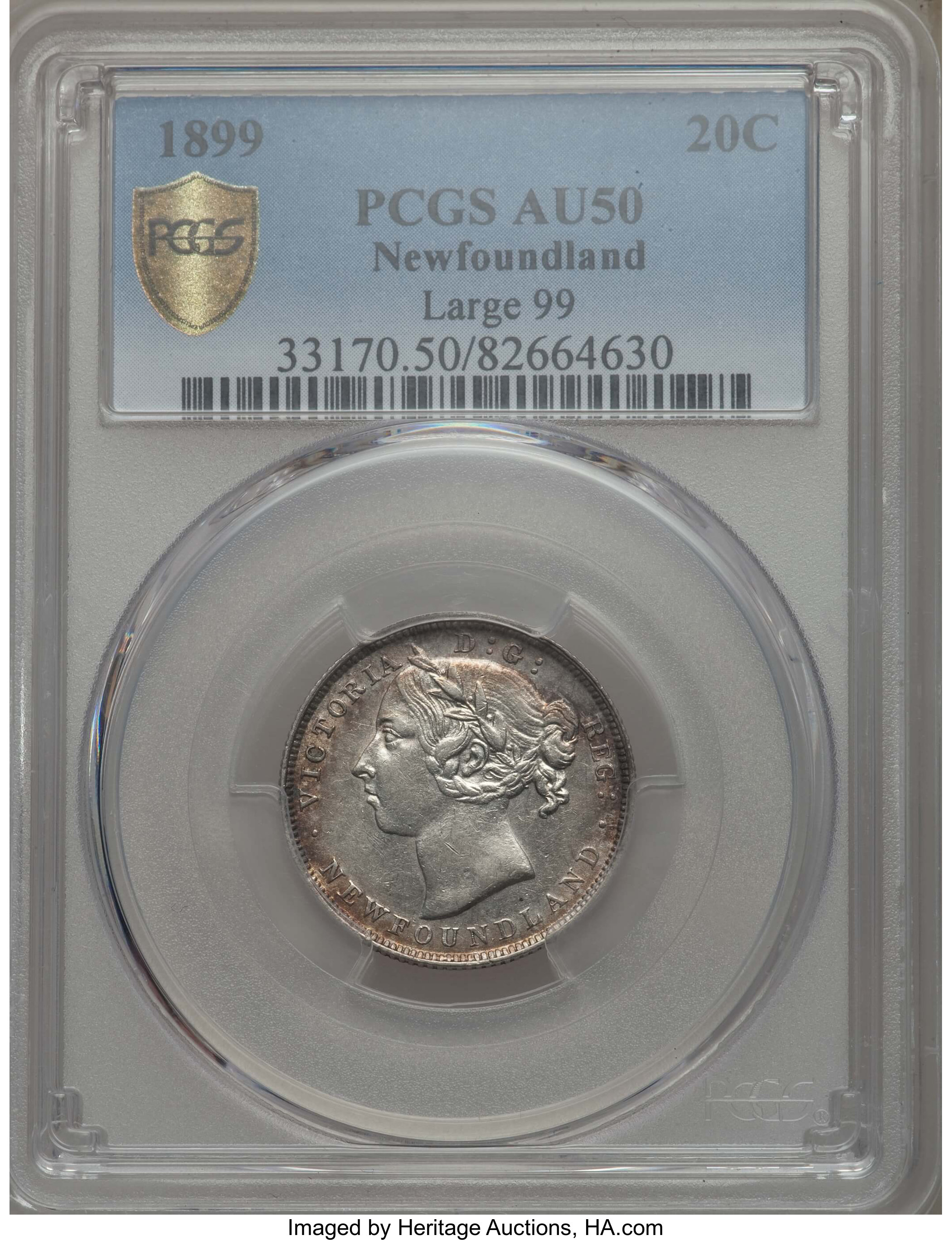 image for: Newfoundland. Victoria 20 Cents 1899 AU50 PCGS
