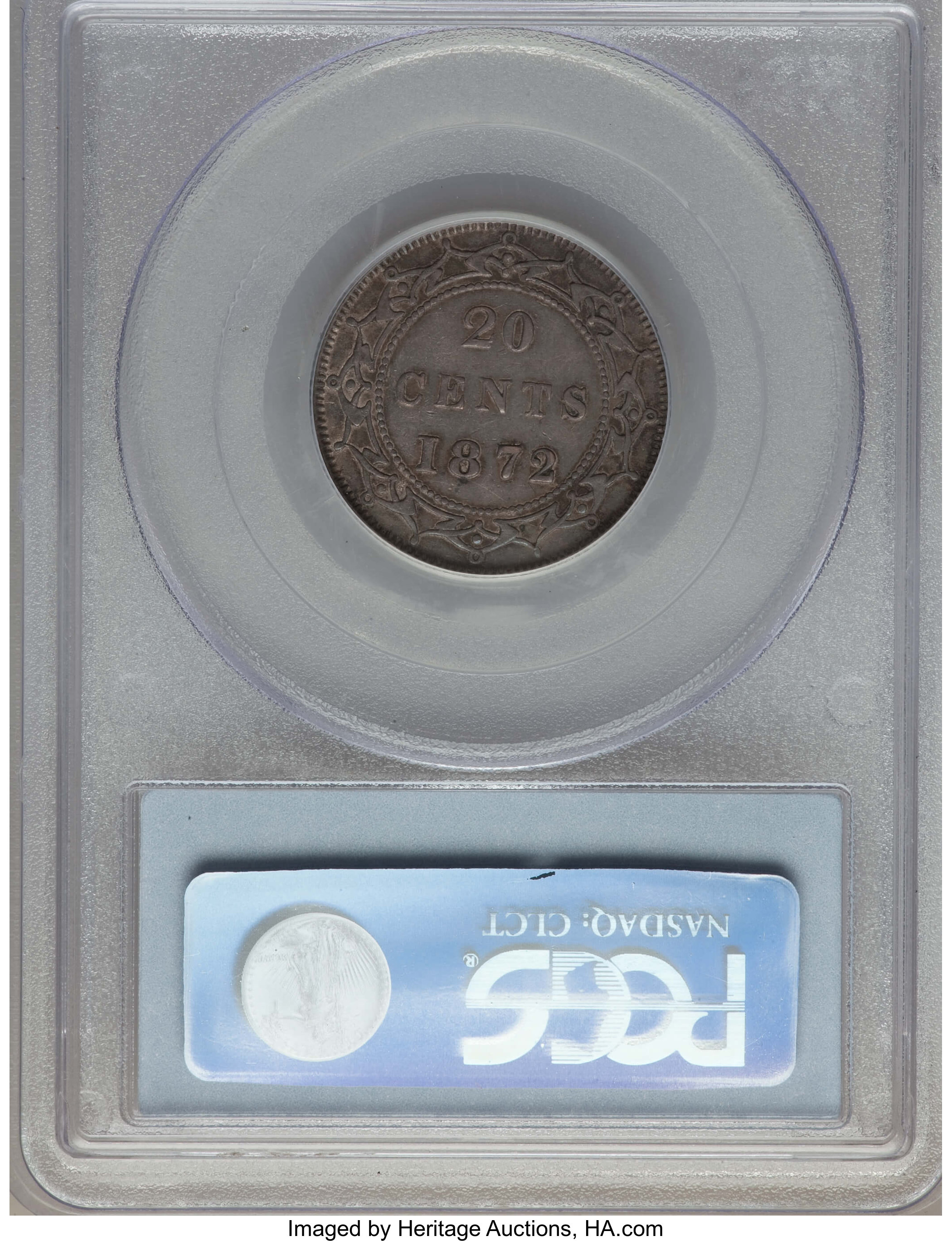 image for: Newfoundland. Victoria 20 Cents 1872-H AU50 PCGS
