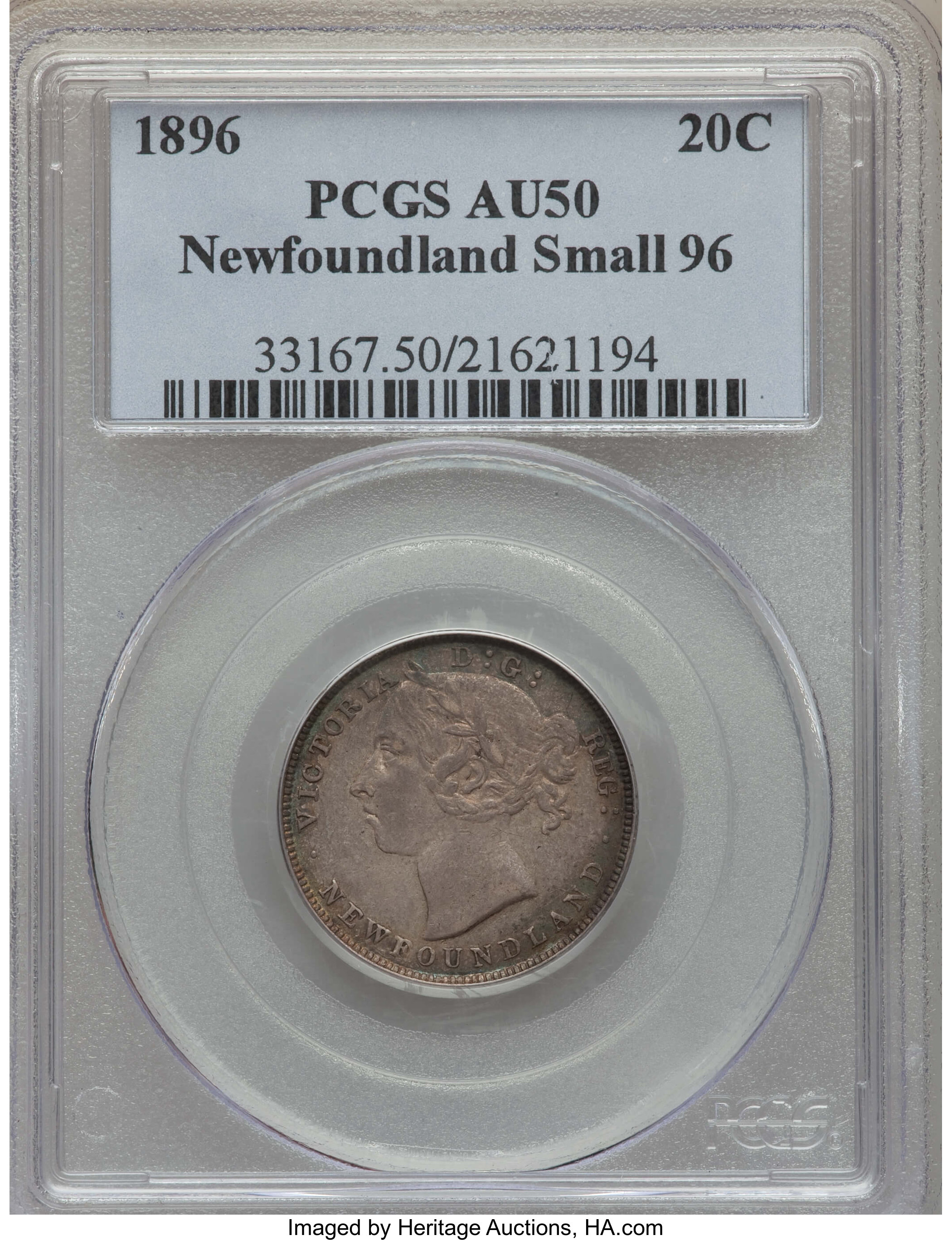 image for: Newfoundland. Victoria 20 Cents 1896 AU50 PCGS